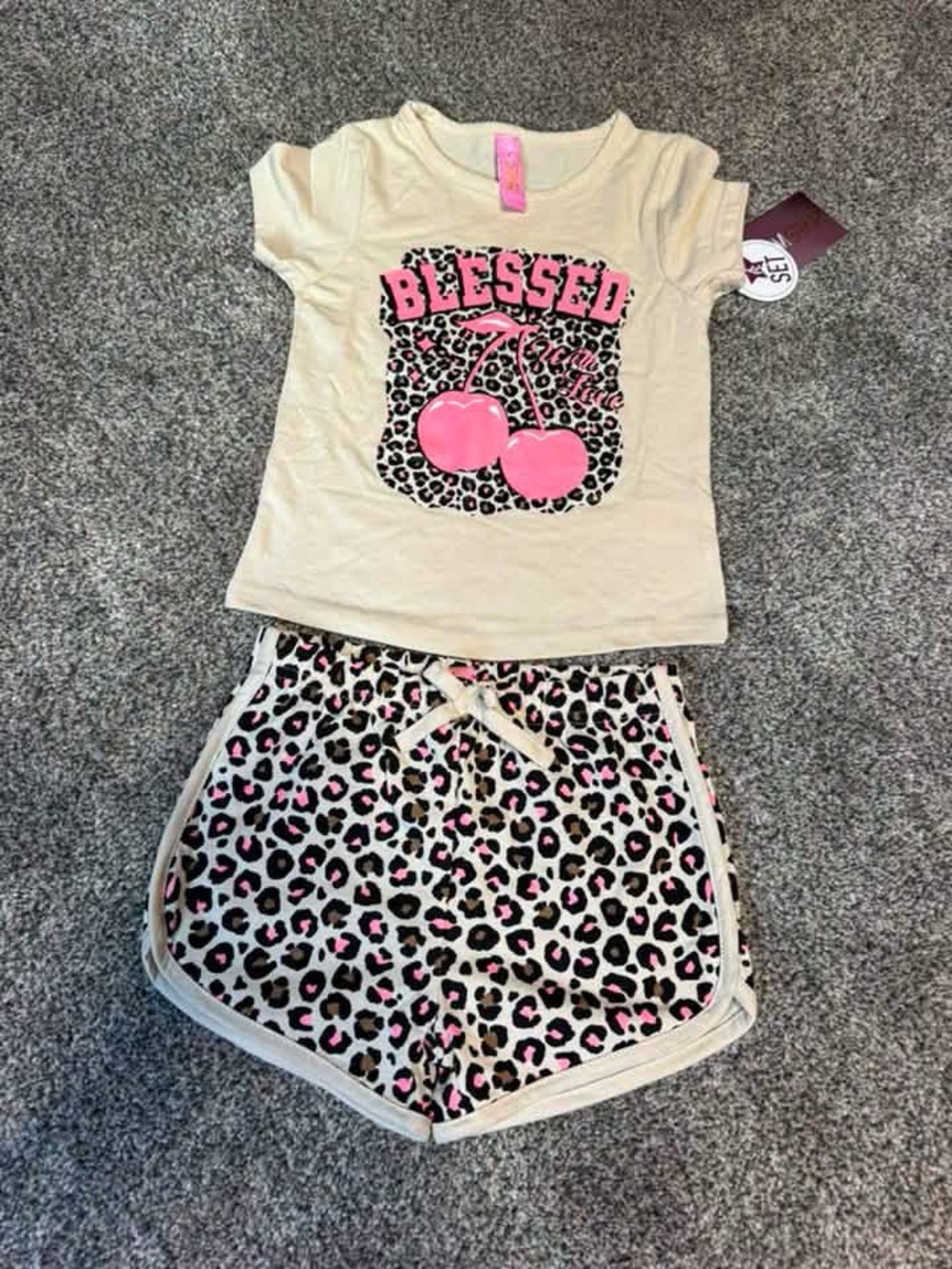 Kids Blessed Cherry Pajama Set - Pink & Cream